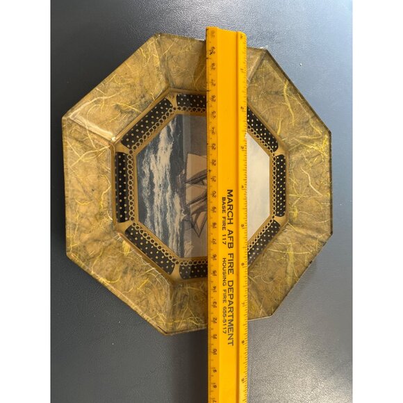 Durwin Rice Vtg Octagonal Glass Decoupage Signed Art Glass Plate Sailing Ship - Picture 6 of 8